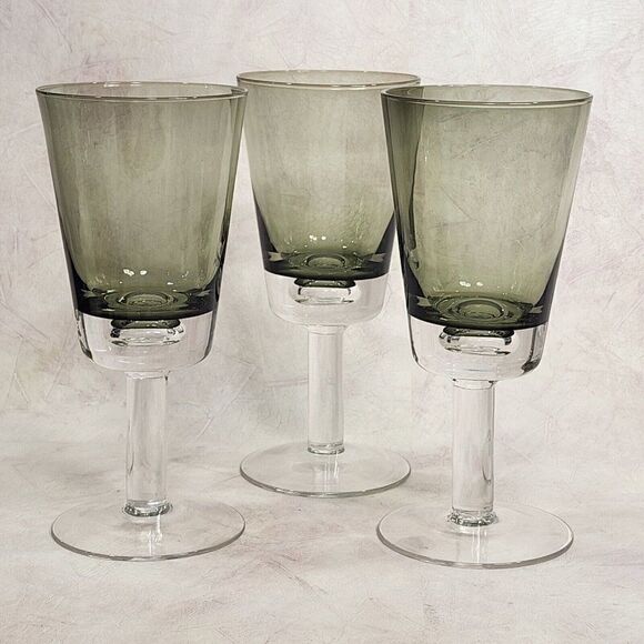 3 Winterthur Smoke Jewel Tone Water Large Goblet Air Bubble MCM - Picture 1 of 8